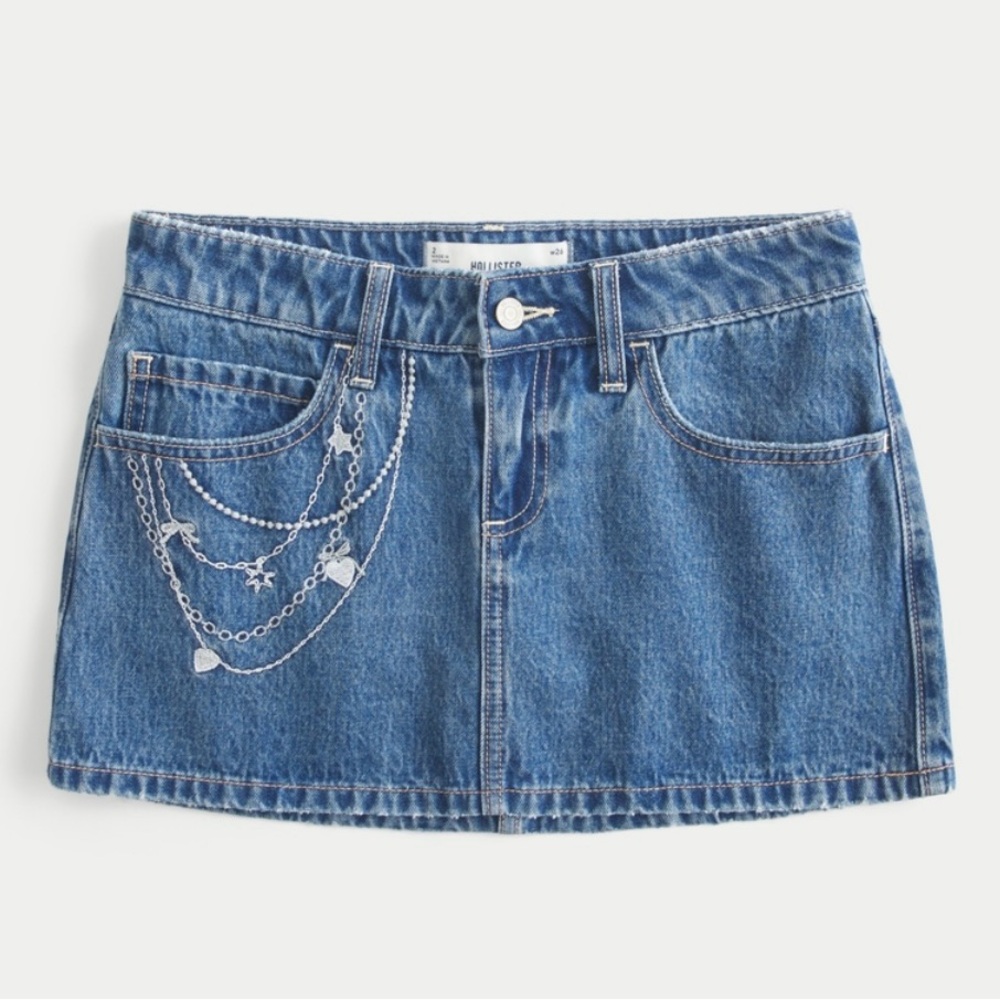 Hollister Embroidered Chain Denim Skirt